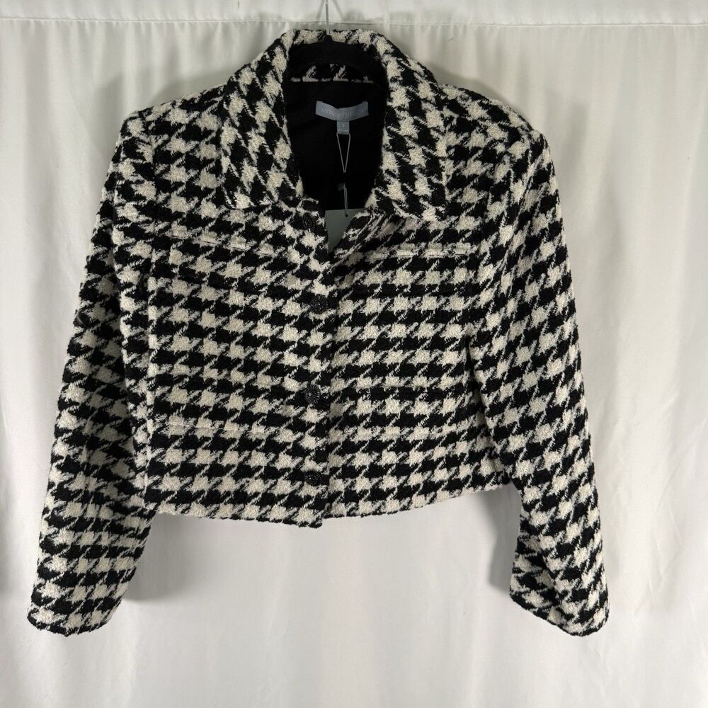 New Antonio Melani Cropped Blazer Women's 8 Black White Tweed Snap Button